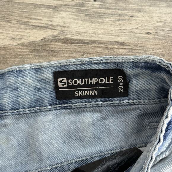 Southpole Skinny Light Wash Moto Jeans Men’s 29x30 Distressed Style - Picture 3 of 5
